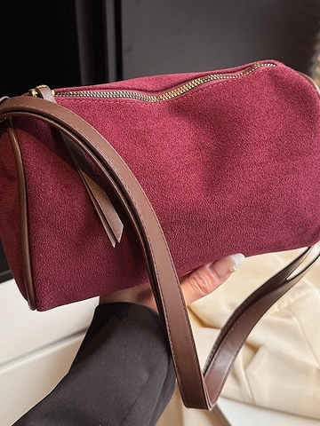 Borsa a Tracolla in Camoscio Vintage per Donna Moda Minimalista Cuscino Boston Bag Grande Capacità Pendolare Borsa a Mano Regalo