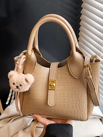 Bolso de Cubo de Cuero PU con Patrón de Cocodrilo para Mujer Bolso de Hombro Simple con Hebilla de Metal de Moda Coreana