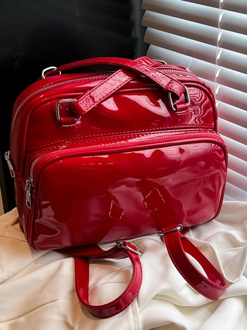 2025 Sommer Neu Damen Lackleder Schultertasche Trendy Multi-Way Rucksack Glänzende PU Einfache Unterarmtasche Quadratische Umhängetasche Handtasche