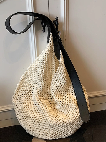 Grote Capaciteit Gebreide Schoudertas Voor Dames Haakwerk Opengewerkte Tote Bag Mode Chique Hobo Bag Met Verstelbare Riem