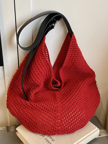 Grote Capaciteit Gebreide Schoudertas Voor Dames Haakwerk Opengewerkte Tote Bag Mode Chique Hobo Bag Met Verstelbare Riem