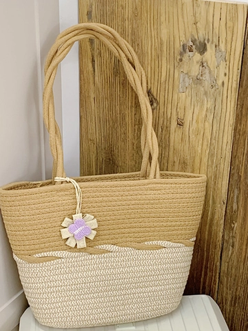 Sac Fourre-tout en Paille Tressée Design Patchwork Grande Capacité Sac à Main Pour Vacances à la Plage Voyage Accessoires Femme