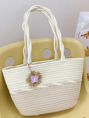 Sac Fourre-tout en Paille Tressée Design Patchwork Grande Capacité Sac à Main Pour Vacances à la Plage Voyage Accessoires Femme