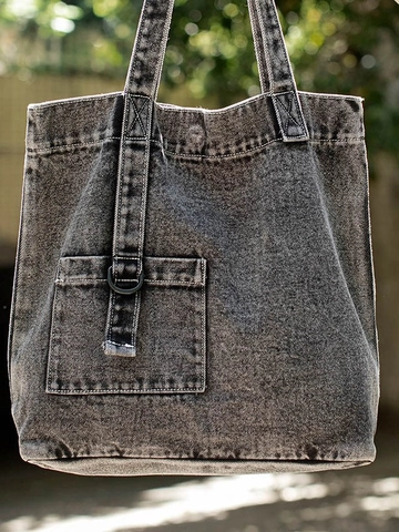 Sac Cabas en Denim Lavé Vintage Style Coréen Grande Capacité Sac à Bandoulière Décontracté pour Femme Sac à Main Littéraire