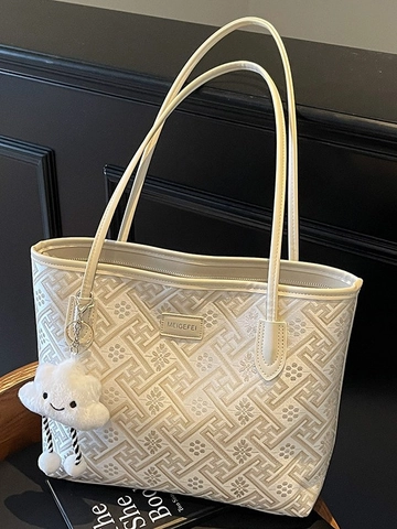 Borsa Tote in Tela da Donna di Grande Capacità Elegante Borsa a Spalla Jacquard Floreale Pendolare Con Ciondolo Nuvola