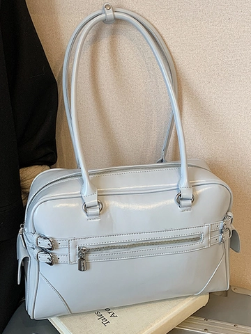 Borsa Bowling in Pelle PU Lucida di Grande Capacità Per Donna Borsa a Tracolla Sottobraccio Retro Y2K Semplice Borsa Crossbody
