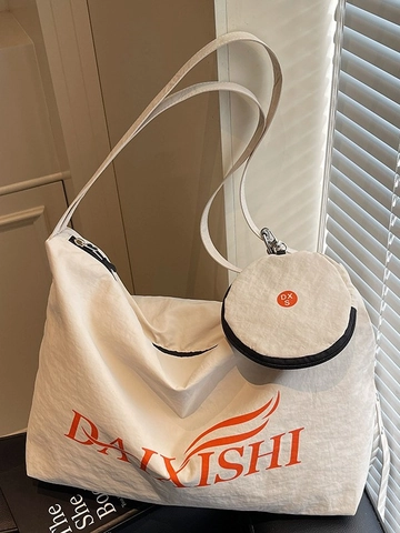 Large Capacity Canvas Shoulder Bag For Women Casual Tote Messenger Bag With Coin Purse Letter Print Crossbody Bag