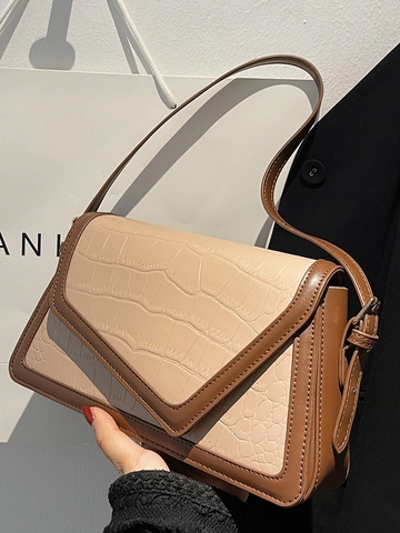 Bolso de Axila de Moda para Mujer con Patrón de Cocodrilo Color de Contraste Bolso de Hombro de Cuero PU para Uso Diario