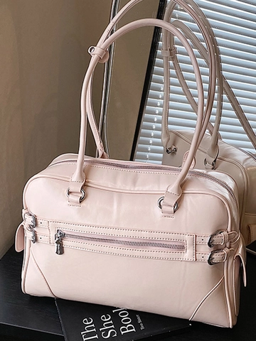 Borsa Bowling in Pelle PU Lucida di Grande Capacità Per Donna Borsa a Tracolla Sottobraccio Retro Y2K Semplice Borsa Crossbody