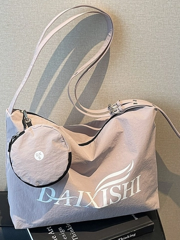 Large Capacity Canvas Shoulder Bag For Women Casual Tote Messenger Bag With Coin Purse Letter Print Crossbody Bag