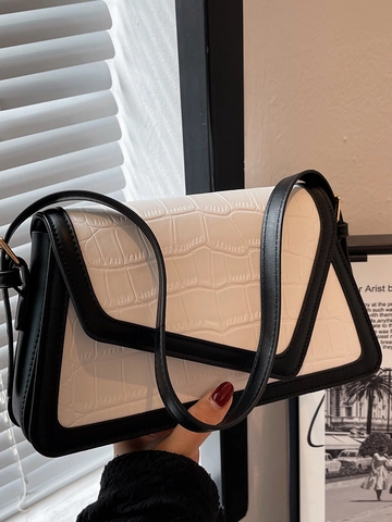 Bolso de Axila de Moda para Mujer con Patrón de Cocodrilo Color de Contraste Bolso de Hombro de Cuero PU para Uso Diario