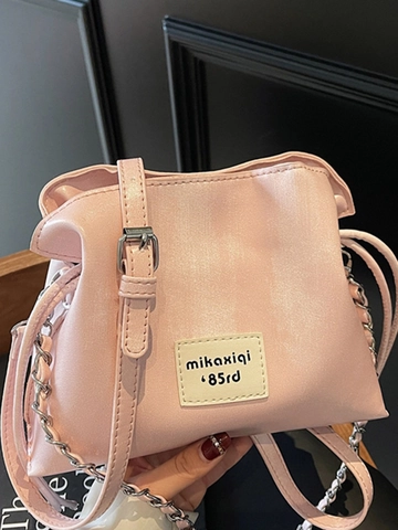 Fashion PU Leather Drawstring Bucket Bag For Women Urban Minimalist Chain Strap Shoulder Bag Solid Color Casual Crossbody Bag