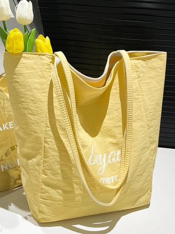 Bolso Tote de Lona a Rayas de Gran Capacidad para Mujer Bolso de Hombro Casual Coreano Con Bordado de Perro Bolso de Compras
