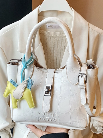 Mode Damen PU Leder Krokodil Muster Beuteltasche Minimalistische Schulter Umhängetasche Mit Pegasus Anhänger Retro Handtasche