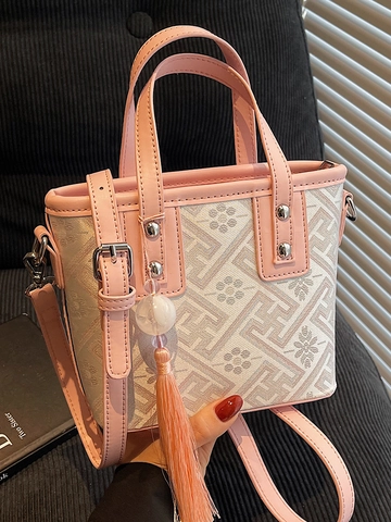 Borsa a Secchiello Ricamata Stile Cinese per Donna Moda Jacquard Borsa a Tracolla Piccola Borsa a Mano con Nappina