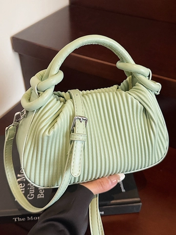 2025 Summer New Retro Pleated PU Leather Shoulder Bag For Women Fashion Versatile Handbag With Knotted Handle Silver Hardware