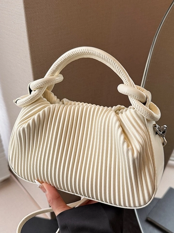 2025 Summer New Retro Pleated PU Leather Shoulder Bag For Women Fashion Versatile Handbag With Knotted Handle Silver Hardware