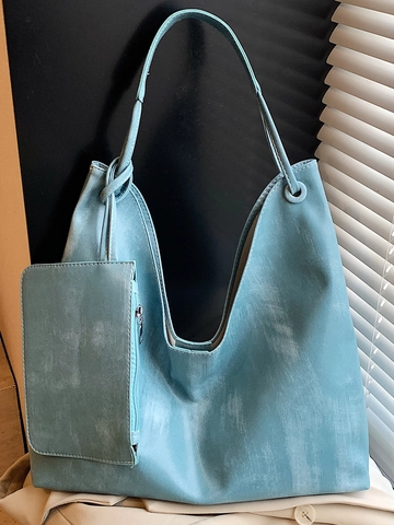 Large Capacity PU Leather Tote Bag For Women Urban Minimalist Shoulder Hobo Bag Casual Commuter Handbag With Small Pouch