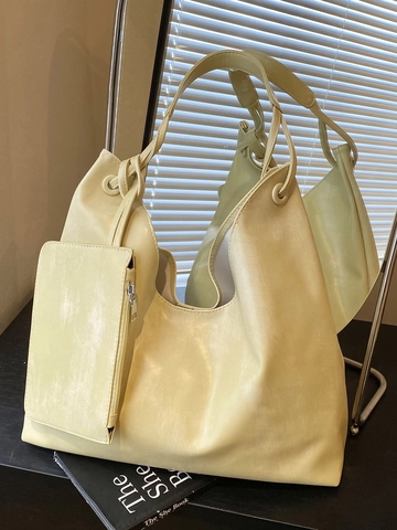 Large Capacity PU Leather Tote Bag For Women Urban Minimalist Shoulder Hobo Bag Casual Commuter Handbag With Small Pouch