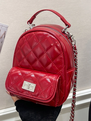 Women Mini Quilted Backpack Fashion PU Leather Chain Shoulder Bag Urban Minimalist Small Handbag Elegant Daily Travel Rucksack