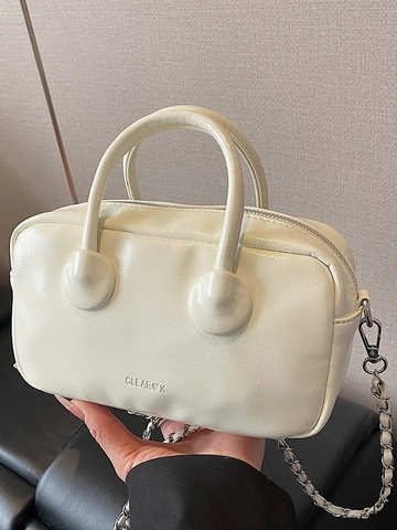 Minimalistische Damen PU Leder Schultertasche Metallic Glänzende Handtasche Mit Kettengurt Trendy Pendeln Tägliche Tasche
