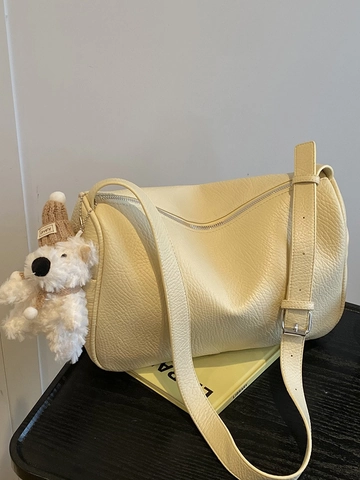 Borsa a Spalla Vintage in Pelle PU Trama Litchi per Donna Casual Urban Minimalista Borsa Hobo Con Portachiavi Orso