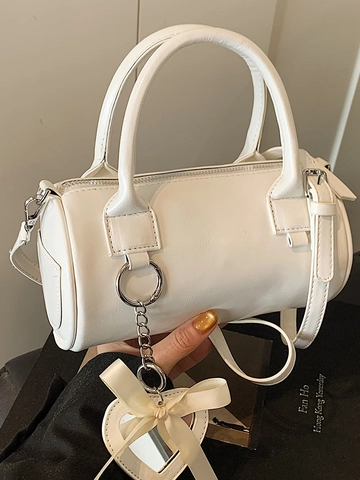 Bolso de Hombro Cilindro de Cuero PU Minimalista Vintage para Mujer Bolso Boston Elegante de Color Sólido con Correa Ajustable
