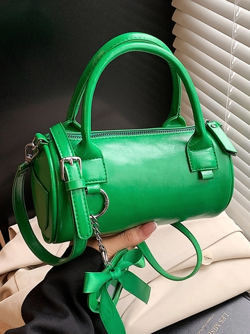 Bolso de Hombro Cilindro de Cuero PU Minimalista Vintage para Mujer Bolso Boston Elegante de Color Sólido con Correa Ajustable