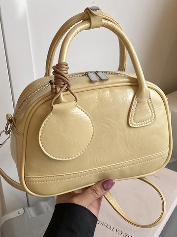 Bolso de Mano Boston para Mujer con Decoración de Lazo de Cuero PU Bolso de Bandolera Costuras de Contraste Diario Cuadrado