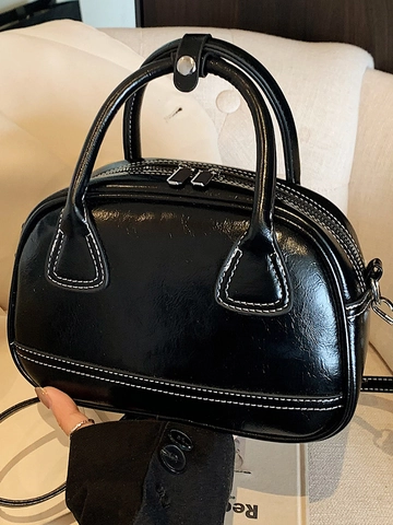 Bolso de Mano Boston para Mujer con Decoración de Lazo de Cuero PU Bolso de Bandolera Costuras de Contraste Diario Cuadrado