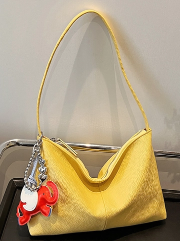 Damen Lychee Muster PU Leder Tote Bag Mode Unterarm Schultertasche Mit Elefanten Anhänger Nische Design Einfache Pendler Handtasche