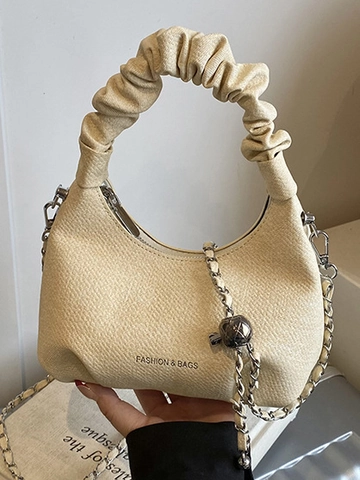 Bolso de Nube Plisado de Moda Cuero de PU Con Lazo de Perlas Artificiales Colgante de Corazón Bolso de Hombro Mujer