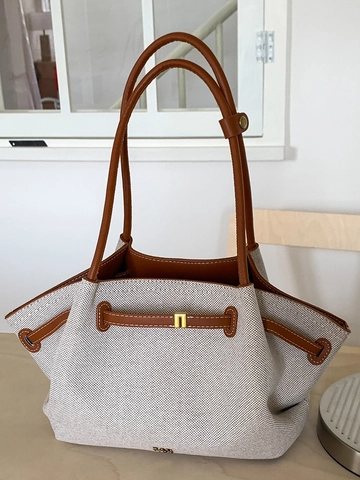Dames Retro Canvas Leer Splicing Tote Tas Grote Capaciteit Onderarm Schoudertas Minimalistische Handtas Stedelijke Mode Tas