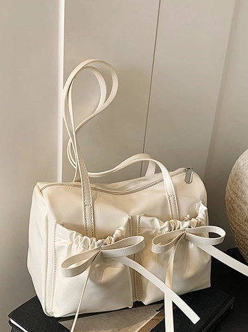Women PU Leather Bow Knot Pleated Underarm Shoulder Bag Fashion Large Capacity Tote Daily Commuter Bag Handbag