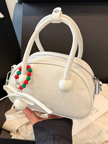 Vintage Glossy PU Leather Bowling Bag For Women Fashion Bowknot Handbag Retro Small Square Shoulder Crossbody Bag For Party
