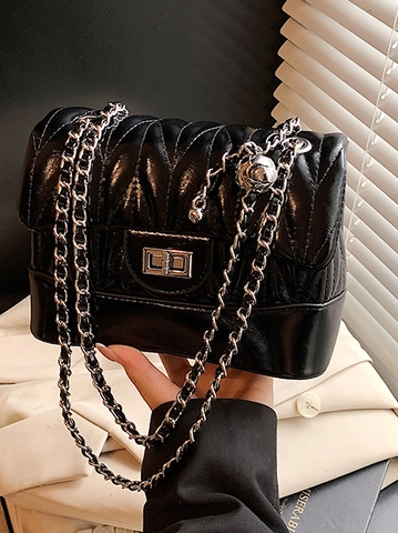 Borsa a Spalla da Donna alla Moda in Pelle PU Trapuntata Elegante Catena Piccola Borsa a Tracolla Quadrata Con Chiusura a Girello in Metallo