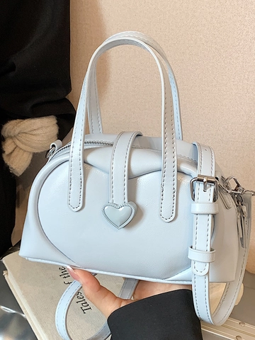 Bolso de Mano de Cuero PU para Mujer Decoración de Corazón Estilo Coreano Bolso de Hombro Forma Dumpling Color Sólido