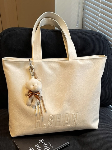 Sac Fourre-tout en Cuir PU Grande Capacité pour Femmes 2025 Sac à Épaule Minimaliste Avec Pendentif Ours en Peluche