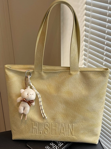 Sac Fourre-tout en Cuir PU Grande Capacité pour Femmes 2025 Sac à Épaule Minimaliste Avec Pendentif Ours en Peluche