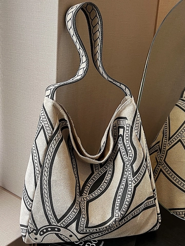Borsa Tote in Tela da Donna Grande Capacità Casual con Stampa Geometrica Borsa a Spalla Retro Minimalista Hobo Viaggio