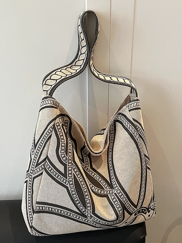 Borsa Tote in Tela da Donna Grande Capacità Casual con Stampa Geometrica Borsa a Spalla Retro Minimalista Hobo Viaggio