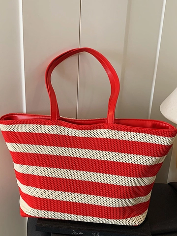 Große Kapazität PU Gewebte Gestreifte Tote Bag Für Damen Mode Minimalistische Schultertasche Casual Sommer Urlaub Handtasche