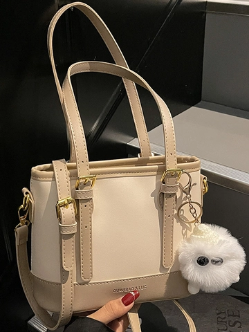 Bolso de Hombro para Mujer de Cuero PU Urbano Simple Bloque de Color Con Colgante de Peluche Bolso Bandolera Uso Diario