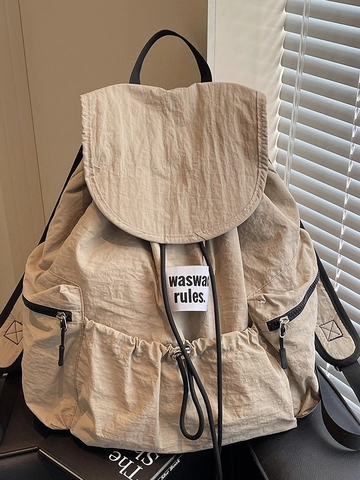 Large Capacity Nylon Drawstring Backpack For Women Lightweight School Travel Rucksack With Letter Patch Fashion Casual Bag