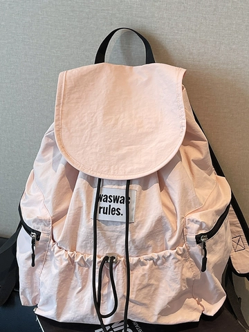 Large Capacity Nylon Drawstring Backpack For Women Lightweight School Travel Rucksack With Letter Patch Fashion Casual Bag