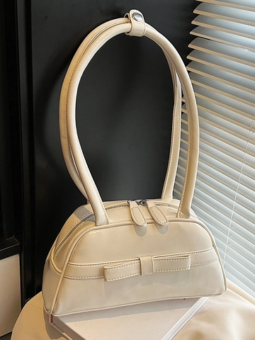 Damen Fashion Schleife Achseltasche Einfache PU Leder Umhängetasche Retro Süße Pendler Büro Handtasche Mit Doppelreißverschluss