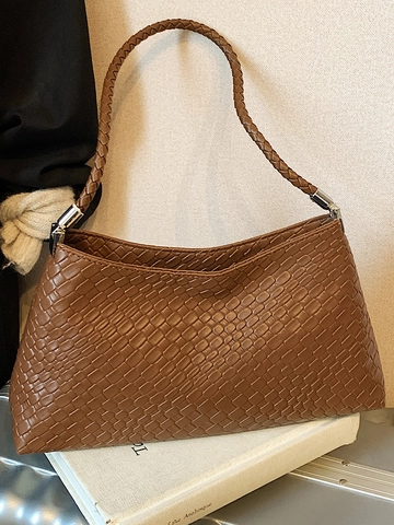Vintage Gewebte Unterarm Schultertasche Für Damen Große Kapazität PU Leder Hobo Tote Bag Stilvolle Tägliche Pendler Handtasche