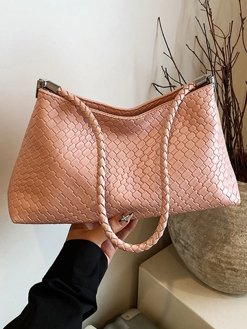 Vintage Gewebte Unterarm Schultertasche Für Damen Große Kapazität PU Leder Hobo Tote Bag Stilvolle Tägliche Pendler Handtasche