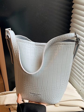 Women Fashion Bucket Bag PU Leather Crocodile Pattern Shoulder Bag And Inner Pouch With Adjustable Strap For Daily