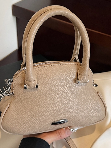 Fashion Women Chic Pebble Grain PU Leather Shell Handbag Commuter Shoulder Crossbody Bag With Metal Ornament Office Daily Use